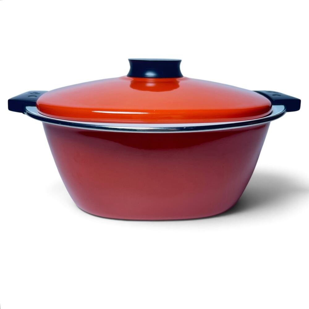 Vintage Catherineholm Enamelware Casserole Dish Lid Orange Red White Dutch Oven